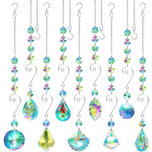 9 Pieces Sun Catchers Indoor Window Suncatcher Crystals Prisms with Chain Pendant Colorful Hanging Ornaments for Windows Chandelier Office Home Garden Decor (Silver)