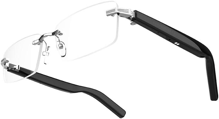 Faifxo Smart Glasses Rimless Smartglasses with Bluetooth Speaker,Remote Control Photo Taking/UV Protection Voice Control (Photochromic Lenses)