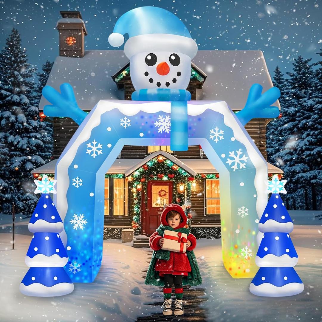 Kalolary 12FT Christmas Inflatable Arch Xmas Inflatable Outdoor Decorations Blue Snowman Blow Up Yard Decorations with Built-in LED Lights for Garden Lawn Outdoor Yard Winter Holiday Supplies