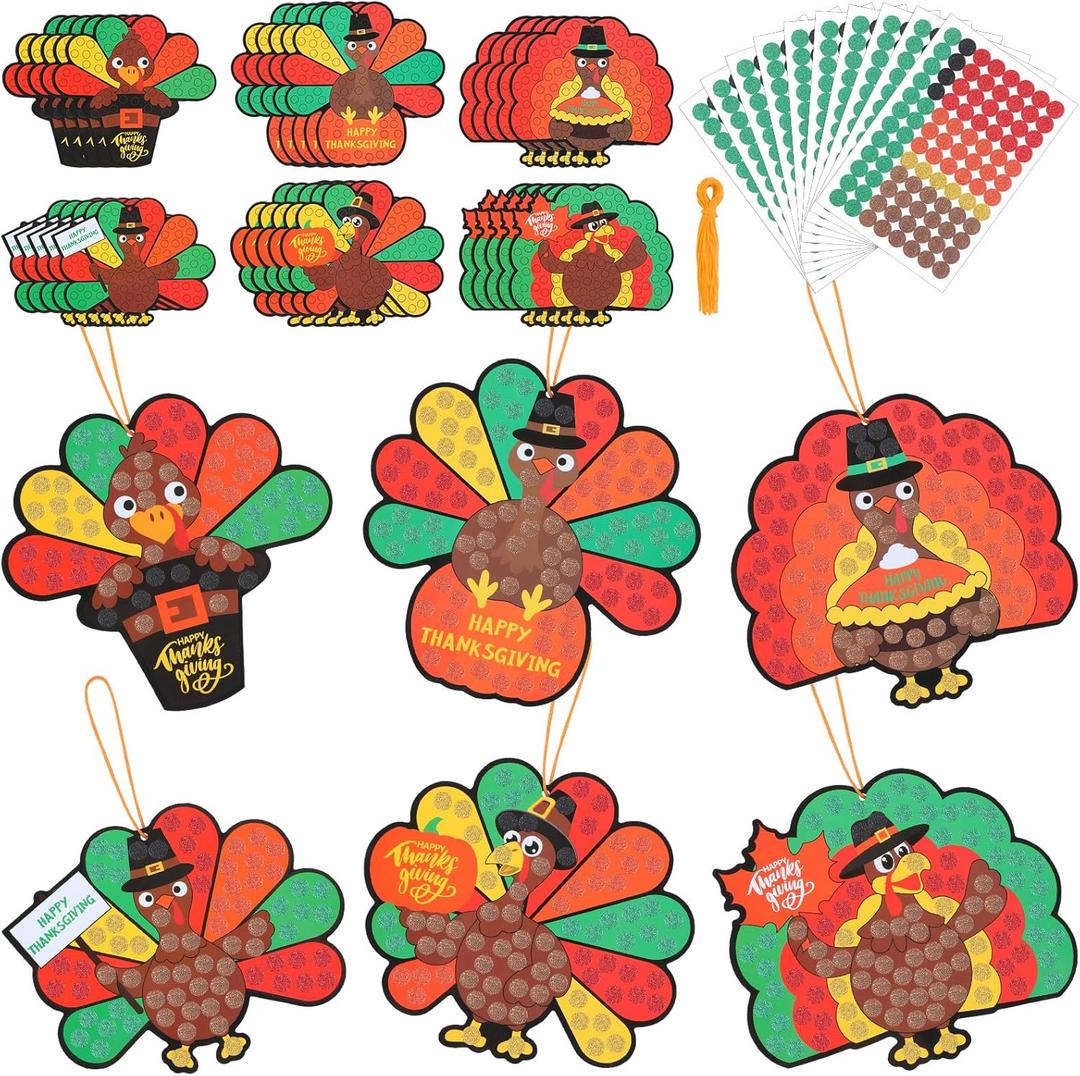 Soulchen 30 Set Glitter Mosaic Turkey Craft Thanksgiving Fall Turkey Craft Kit DIY Glitter Mosaic Ornament Make Your Own Autumn Crafts for Harvest Party Classroom Home Activities Gift Project