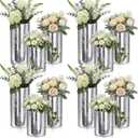 12 Pcs Silver Cylinder Vases for Centerpieces Mercury Vase Hurricane Vase Bulk Acrylic Round Wide Container for Flowers Home Office Wedding Table Decorations (4''/6''/8'')