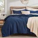 Bedsure Waffle Comforter Set King, Navy Soft Cotton Bedding, Waffle Weave Bed Set, 3 Pieces, 1 Comforter (104"x90") and 2 Pillow Shams, Premium Cotton Cover with Polyester Fill for All Seasons