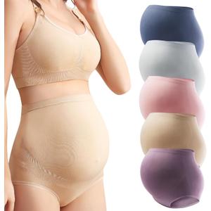 Mama Plus Women's Over Bump Maternity Underwear High Waist Seamless Pregnancy Briefs Nylon Panties Multi-Pack (X-Large)