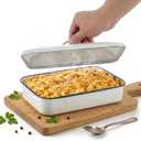 Unomor Enamel Baking Tray with Lid for Kitchen Oven White Roasting Pan for Casserole and Lasagna Vintage Deep Baking Dish 12.20x8.26x2.95in 2-Pack (31.00X21.00X7.50CM)