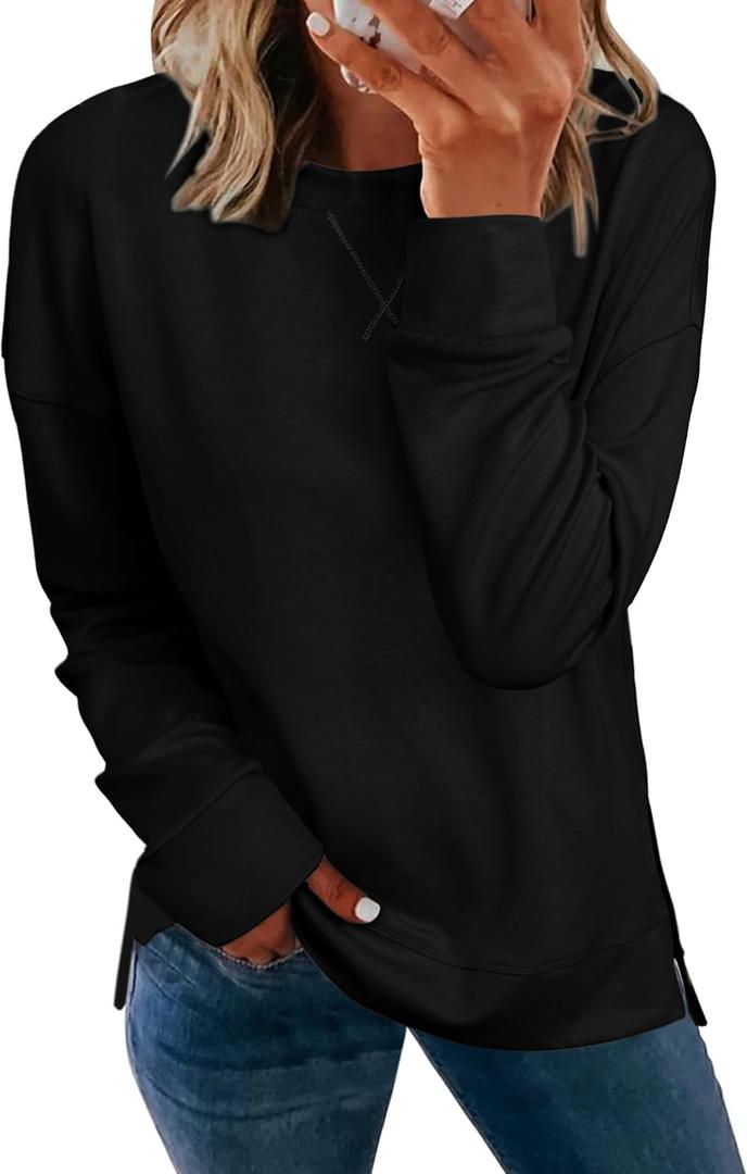 Glamaker Women's Long Sleeve Crewneck Sweatshirt Lightweight Basic Soft Loose Pullover Sweatshirts (XX-Large)