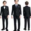 JPF Boys Formal Suits Slim Fit 5 Piece Kids Suit Jacket Pants Set with Dress Shirt and Tie for Wedding Prom (Black, 14Y)