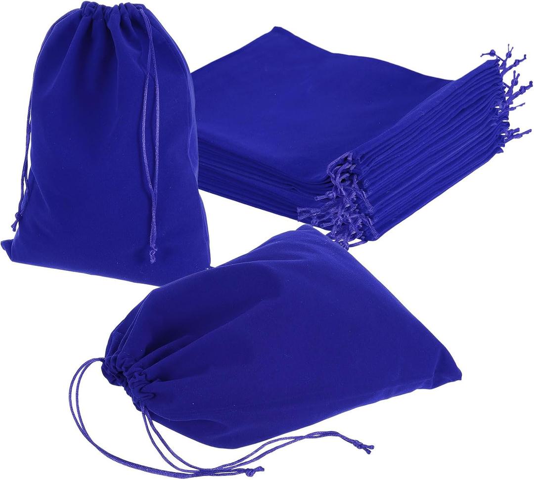 uxcell 25 Pcs Velvet Drawstring Bag, 8 x 10 Inch Jewelry Velvet Pouches Gift Bags for Wedding Party Favor Candy Jewelry Packaging Organizing Storage, Dark Blue