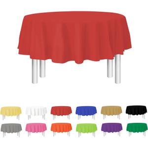 Party Dimensions Red Disposable Plastic Tablecloth for Round Tables (12 Pack) 84 inches Table Cloths for Parties, Events & Weddings, Indoors & Outdoors, Plastic Table Cover