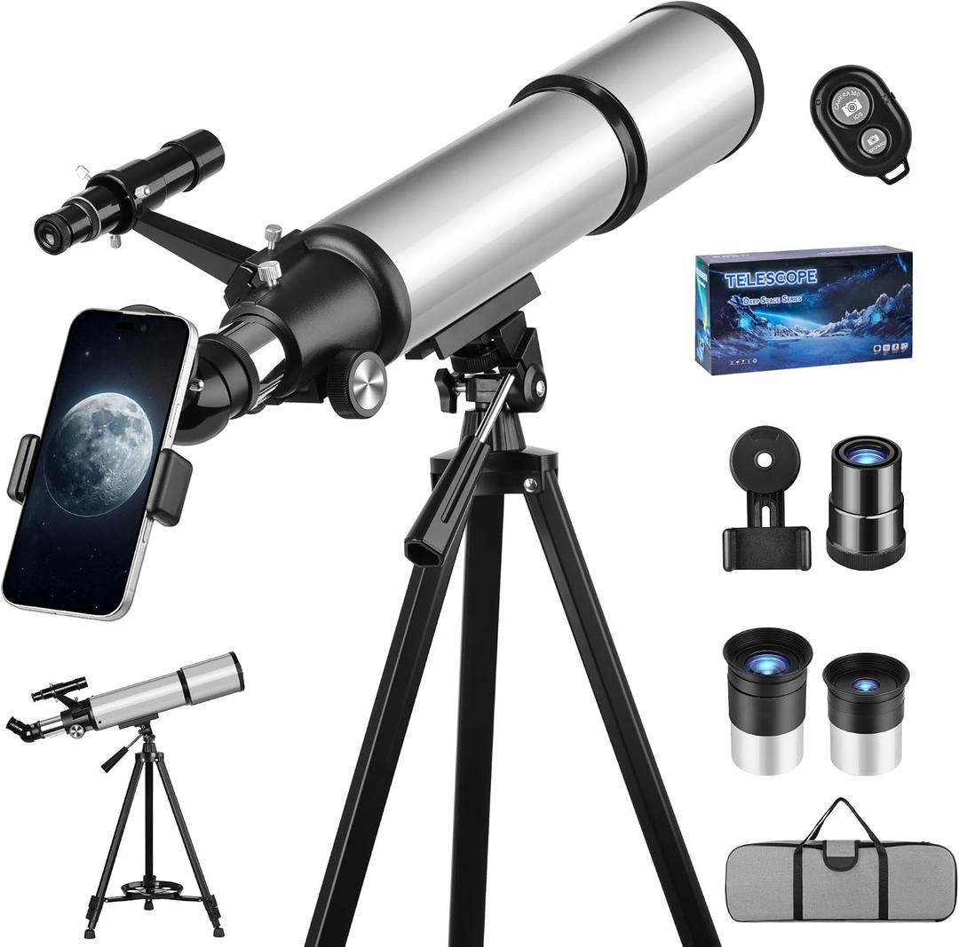 90mm Aperture 600mm Telescope for Adults, Astronomy Beginners Gift Portable High Powered Refractor Telescopes with 2 Eyepieces, Travel Telescope with Carry Bag, Phone Adapter