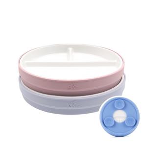 Elk and Friends Kids 7.8” Porcelain White Divided Plates with Silicone Suction Sleeves | Suitable for Babies/Toddlers | Microwave & Dishwasher Safe | Stay Put Dinnerware | Snack Dishes | 2 Pack