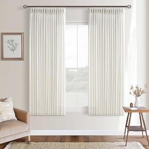 Light Filtering Dining Room Curtains 63 Inches Long 2 Panels Set for Small Window Cream Ivory Birch Boho Farmhouse Pinch Pleated Linen Short Semi Sheer Back Tab Bedroom Bay Windows 50Wx63L Length