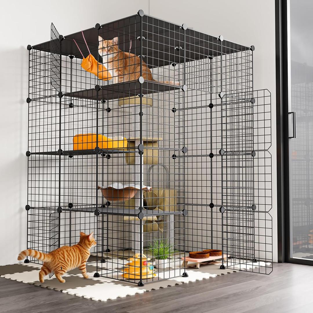 Oneluck Extra Large Cat Cage 414155 Inch Catio, DIY Metal Cat Enclosure with Platforms, Indoor Cat Cage for 1-3 Cats, Indoor Cat Playpen for Cats Rabbits Small Animals