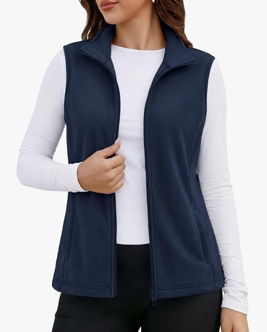 MAGCOMSEN Women's Fleece Vest Outerwear Sleeveless Lightweight Zip Jackets Warm Soft Vests with Zipper Pockets, Size: L