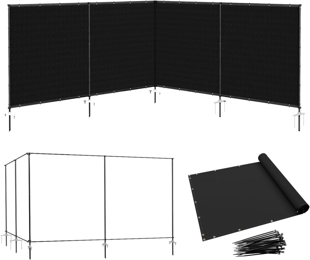 5' x 24' Outdoor Privacy Screen Freestanding, 240 GSM Privacy Fence Panels with Stakes for Outside, Pool Fences with Poles, Backyard Temporary Fencing, Black