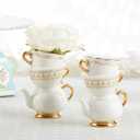 Kate Aspen Vintage Tea Party Antique Look Mini Ceramic Bud Vases (3.7 Inch Tall - Set of 2), Party Favor, Take Home Gift, Wedding Decoration, Table Decor, Bridal Shower Decorations (23263NA)