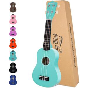 Strong Wind Soprano Ukulele 21 Inch Basswood Ukeleles for Beginners Four Strings Hawaiian Guitar Christmas Ukulele for Adults TeenagersLight Blue