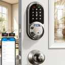 Veise RZ07C Smart Locks for Front Door, 2 Knob Handle Set, Fingerprint Keyless Entry, App Control Biometric Lock, Electronic Digital Touchscreen Keypad Deadbolt, Easy Install, Auto Lock, Satin Nickel