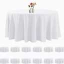 12 Pack Round Tablecloth 132 Inches White Table Cloth Stain and Wrinkle Resistant Washable Polyester Fabric Table Cover for Party, Wedding and Banquet Decoration