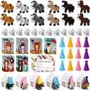 60 Pcs Adopt a Horse Party Favors Include 12 Mini Stuffed Horse 12 Foldable Boxes 12 Cards 12 Stickers 12 Birthday Hats for Themed Birthday Party Supplies