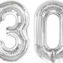 Silver Number 30 Balloon 40 inch, 30 Number Balloons, 30th Silver Birthday Decorations for Girls Boys Kids, 30 Year Old Women Men Silver Party Supplies