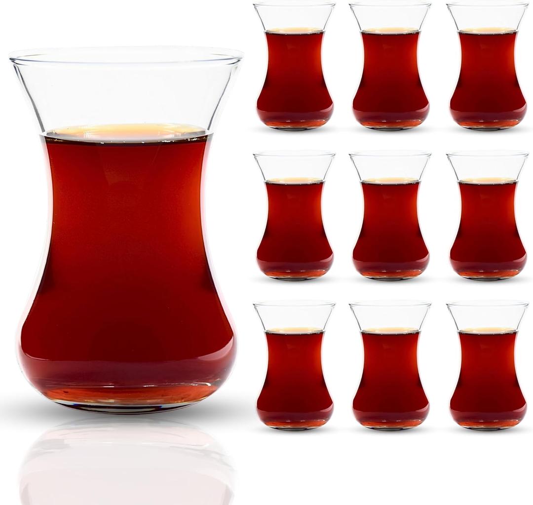 ums Turkish Tea Glass Set, 10 Glasses, Big Size, Slim Waist Design and Thick Sole Prevent Tea From Getting Cold, Easy to Keep for 10 People, Useful Tea Set (10 Pieces)