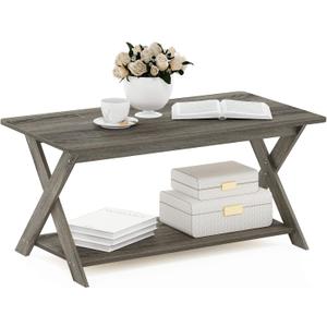 Furinno Modern Simplistic Criss-Crossed Coffee Table, 35.4 in x 19.6 in x 16 in, French Oak Grey