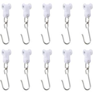 Stainless Steel Curtain Hooks with Dual Wheel - Curtain Track Hooks for Ceiling and Room Divider, 10 Pack
