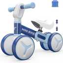Baby Balance Bike for 1 Year Old Boys Girls, 12-36 Months Riding Toys Toddler Bike with Adjustable Seat, No Pedal Infant 4 Wheels Bicycle, Baby's First Bike First Birthday Gift Christmas (Blue)