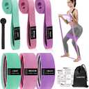 KANGFITER Long and Short Fabric Resistance Bands with Door Anchor, Non-Slip Stretch Booty Bands for Working Out Women & Men, Loop Exercise Elastic Bands for Home Physical Therapy Yoga Pilates (Green, Pink, Purple 7 PCS)