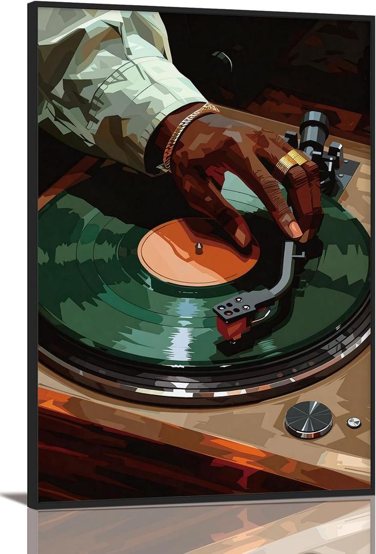 KISSFOX African American Framed Wall Art Decor Rapper Black Man Pictures Wall Decor Hip Hop Music DJ Record Canvas Art Prints Fashion Hypebeast Paintings Artworks For Bedroom Living Room