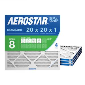 Aerostar 20x20x1 MERV 8 - 4 Count - High Efficiency Pleated HVAC, Furnace & Air Conditioner Filters - Removes Dust, Lint, Mold & Allergy-Causing Pollen