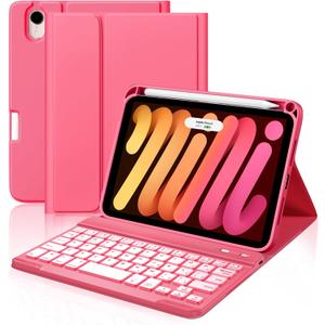 Cousper for iPad mini 7 Keyboard Case A17 Pro 2024/iPad Mini 6 Generation Case with Keyboard 2021 8.3 Inch, Pencil Holder, 7 Color Backlit Detachable Keyboard Cover for iPad mini 7th/6th Gen,Red