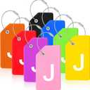 8 Pcs Initial Letter A-Z Luggage Tags Silicone Suitcase Instrument Tag with Name Card and Stainless Steel Loop(Letter J,Colorful)