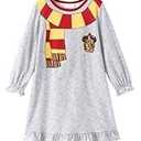 Harry Potter Pajamas Girls Nightgowns Gryffindor Hogwarts Hermione Cosplay Costume Long Sleeves Sleepwear Soft Night Dress for Kids Girls 6-7 Years Light Grey