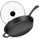 Northriver Casting 12 Inch Long Handle Cast Iron Skillet with Glass Lid, 6.37lbs