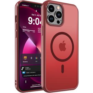 DEERLAMN Magnetic Matte Case for iPhone 13 Pro Max 6.7-Inch, [Compatible with MagSafe][Military Grade Drop Protection] Anti-Fingerprint Slim Translucent Shockproof Protective Phone Cover, Red