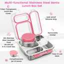 Stainless Steel Bento Box Kids Adult with 7oz Soup Thermo, Transparent Lid 3 Compartments Metal Bento Lunch Box with Insulated Food Jar,Lunch Box Container Sauce Cup for School,BPA-Free (Pink)