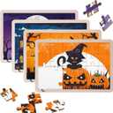 4 Pack 96 Pcs Wooden Puzzles - Halloween Jigsaw Puzzles for Boys and Girls, Party Favors, Classroom Rewards