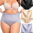 FINETOO Womens Light Tummy Control Shapewear Underwear High Waisted Seamless Panties Lace Full Coverage Postpartum Briefs (Large, Black+beige+blue)