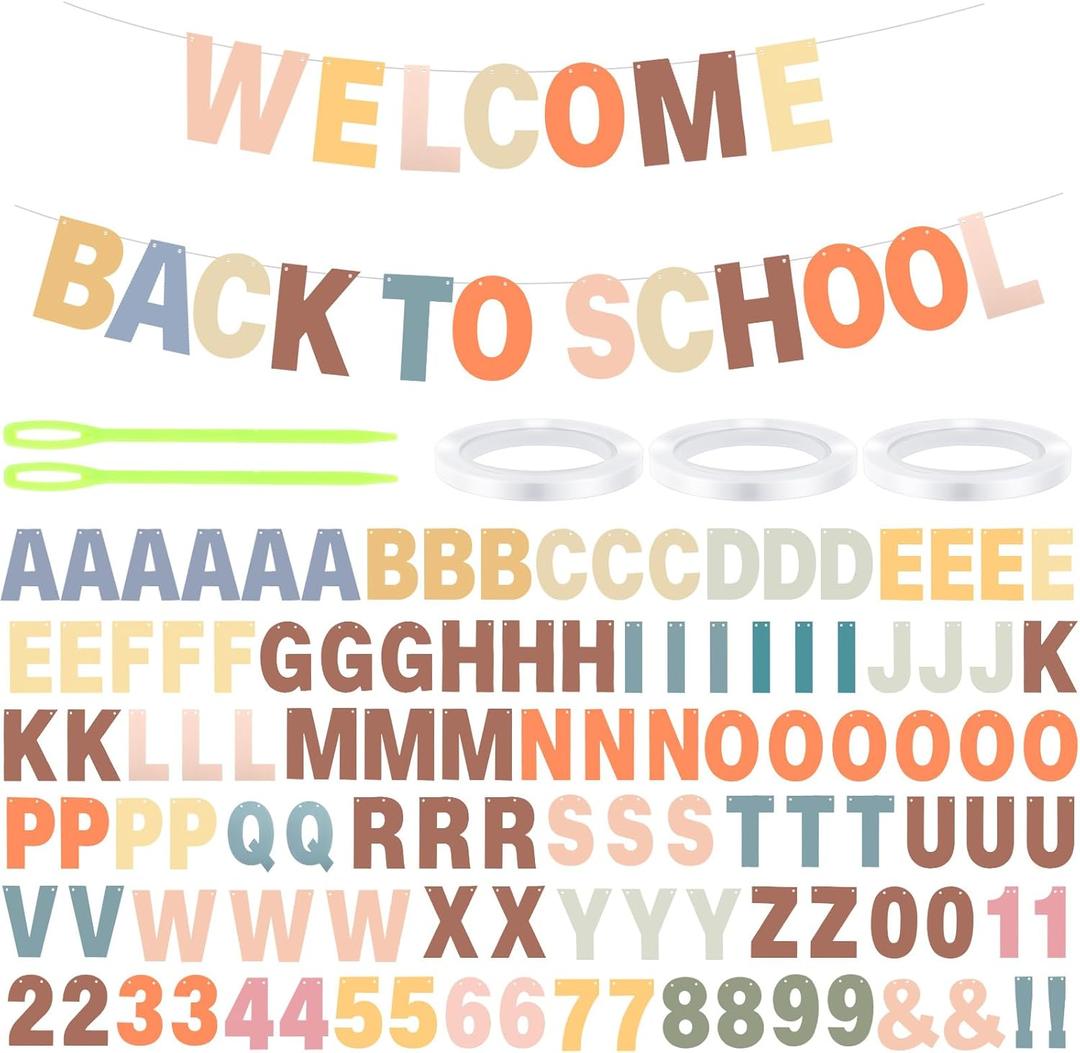 Kosiz 116 Pcs DIY Letter Custom Banner Customizable Banner Kit Including 111 Letters Numbers 3 Rope 2 Threading Device for Home School Classroom Halloween Winter Birthday Decor(Colorful,Boho)
