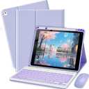 Bxomteng Keyboard Case for iPad 9.7 (6th Gen 2018 / 5th Gen 2017) / Pro 9.7 inch (2016)  7 Colors Backlit Keyboard Cover and Mouse (Light Purple)