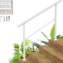 4 Steps Heavy Duty Metal Handrail - White Wrought Iron Railing for Wooden & Concrete Steps - Hand Rails for Indoor/Outdoor Use