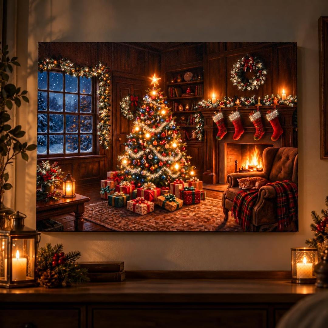 Artiluxy Christmas LED Canvas Wall Art, 24x18in, Lighted Tree with Timer
