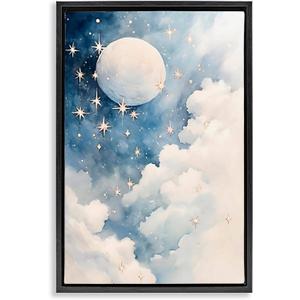 Stupell Industries Starry Night with Dreamy Clouds Gold Framed Floater Canvas Wall Art, design by Creative Studio, 25 x 17