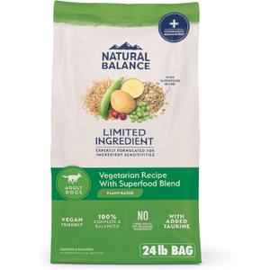 Natural Balance Limited Ingredient Adult Dry Dog Food with Vegan Plant Based Protein and Healthy Grains, Vegetarian Recipe, 24 Pound (Pack of 1)