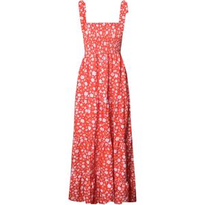 kinstell Women's Summer Boho Spaghetti Strap Square Neck Ruffle Casual Flowy Long Dress Beach Swing Party Maxi Dress (Red, S)