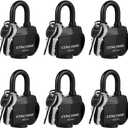 Weatherproof Padlocks for Outdoor Use, 6 Pack Keyed Alike Padlocks with 1-9/16" Wide Body, Heavy Duty Pad Lock for Sheds, Storage Unit, Gate, Fence, Toolbox, Locker