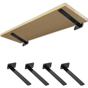 10 Inch Heavy Duty Shelf Brackets (4-Pack), Black Steel Floating Shelf Supports, Easy Installation Metal L Brackets for Wall Shelves, DIY Home & Office Organization (Black)