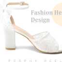 Perphy Lace Open Toe Bow Ankle Strap Block Heel Sandals for Women (8, White)