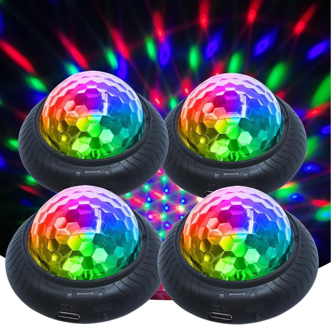 Disco Party Light Night Light 2 in 1 Flashes with Music Sound Activated Multicolor Disco Ball Rechargeable Battery Operated RBG Mini Disco Ball Entertaining Atmosphere for Car Room(4 Pack)